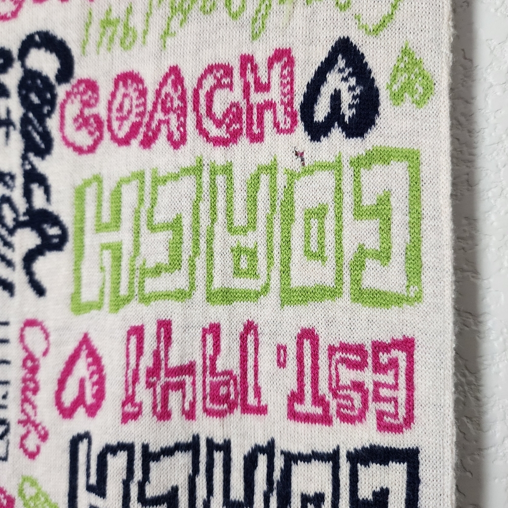 COACH Y2K Poppy Heart Graffiti Multicolor Logo Scarf Cream Green Pink - Picture 7 of 12